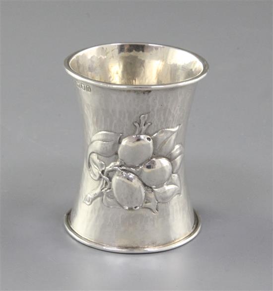 An Edwardian Arts & Crafts planished silver waisted napkin ring, by Omar Ramsden & Alwyn Carr, Height 55mm weight 1oz/33grms